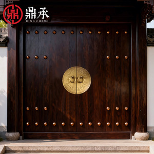 Poignée de porte en bois de style chinois Dingcheng avec anneau de traction en cuivre, accessoire décoratif en laiton antique pour portail de cour - Product Image 1