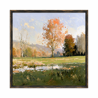 Peinture à l'huile Présage d'automne, Paysage de bassin d'orangers, Art mural sur toile, Taille personnalisée, Cadre noir vintage pour Hôtel, Villa, Salon
