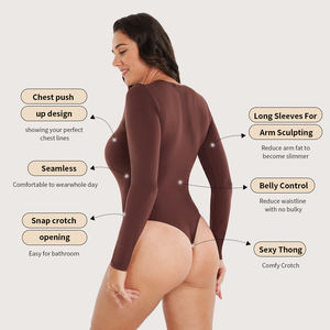 SSHAPER Logo accepté femmes à manches longues body moulante Compression une pièce sans couture slip respirant Shapewear string - Product Image 2