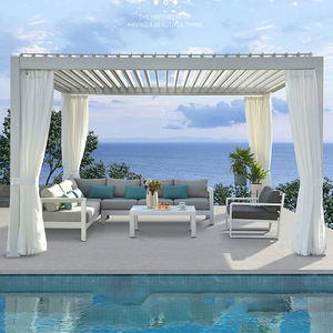 Ensemble de Parasols de Jardin Modernes Motorisés en Aluminium pour Usage Extérieur, avec Structure en Bois Traité sous Pression Naturel et Aluminium - Product Image 2