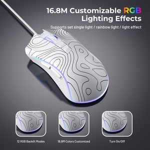 XVX Kabelgebundene Ergonomische Gaming-Maus Weiß Topografisch 12000 DPI RGB-Hintergrundbeleuchtung 12 Modi 7 Makro-Tasten USB-Schnittstelle Unterstützt PC - Product Image 2