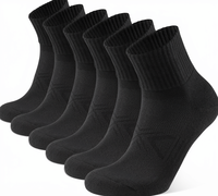 Lot de 6 paires de chaussettes de sport noires à quart de hauteur avec revers côtelé, compression de la voûte plantaire, respirantes, pour la course, la randonnée, en coton, pour hommes et femmes