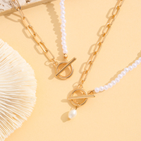 Collier à chaîne demi-perles demi-billes pour femme avec pendentif en fausse perle et goutte d'eau, cadeau de bijoux