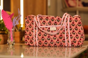 For Red Floral Hand <b>Block</b> Printed Cotton Duffle Bag Handmade Indian Travel Tote Ecofriendly Lightweight Durable Large Capacity - Product Image 2