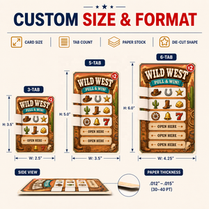 Biglietti da Gioco Wild West con Cinque Finestre Apribili, Biglietti Personalizzati a Vinci Subito <span class=keywords><strong>per</strong></span> Feste a Tema Cowboy, Raccolte Fondi ed Eventi - Product Image 4