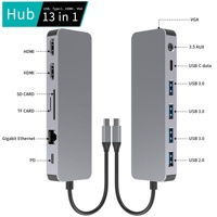 13 En 1 HUB USB 3,0 Tipo C PD 100W Adaptador VGA HDTV Transferencia de datos para PC Teléfono Dispositivos USB C