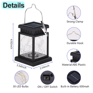 Lanterna Solare <span class=keywords><strong>da</strong></span> Giardino per Esterni, Lampada Sospesa Quadrata con Luci Fatate in Filo di Rame per Decorazione di Patio e Giardino - Product Image 3