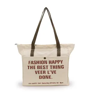 Design personalizado e logotipo impresso lona lisa algodão sacola com zíper e bolsos malha produzir sacos compras Gift Beach Bag