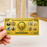 Juego de 8 billetes de oro de doble cara con animales raros: Panda gigante, Tigre siberiano, Leopardo de las nieves, Oso polar, las Siete Maravillas del mundo