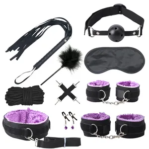 10件BDSM性用品性用品性感玩具成人手铐乳头夹堵嘴鞭子绳性玩具情侣性玩具