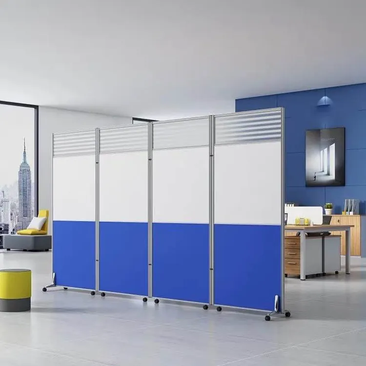Office Room Divider Cubicle Partition Panel with Glass Mobile Separation Wall Panel on Wheels