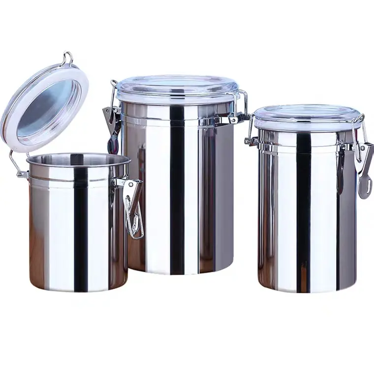 16 oz 25 oz 28 oz 36 oz स्टेनलेस स्टील जार वायुरोधी रसोई कनस्तरों के लिए Hinged Lids के साथ 750ml जड़ी बूटी भंडारण कंटेनर