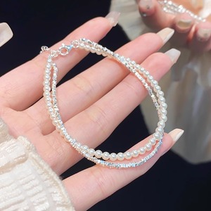 Pulsera de perlas de Plata de Ley 925-Joyería BFF con cuentas de plata fragmentada Diseño de nicho Joyería de declaración versátil sofisticada - Product Image 6