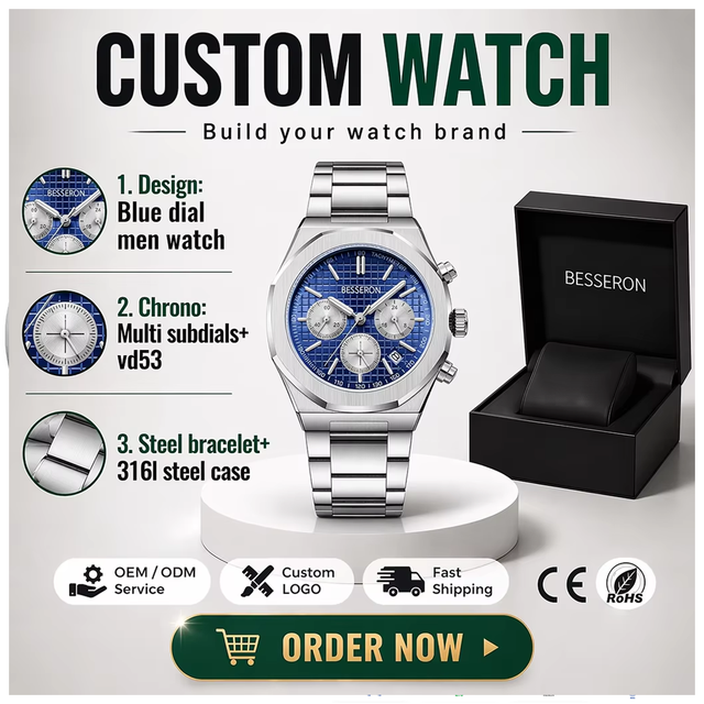 Custom Luxury Watch Manufacturer Reloj OEM ODM Logo Stainless Steel Relogio Masculino Quartz Waterproof Chronograph Men Watch