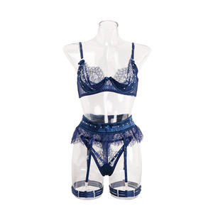 Bağımsız istasyonu yeni 3-Piece pullu nakış şerit dikiş dantel iç çamaşırı seti Midnight Charm seksi iç çamaşırı kadın - Product Image 5