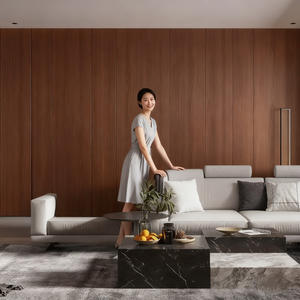 Placage de bois naturel Panneau mural solide Mur de <span class=keywords><strong>fond</strong></span> simple Salon Placage de bois PVC ignifugé Verrouillage par clic Installation facile - Product Image 2