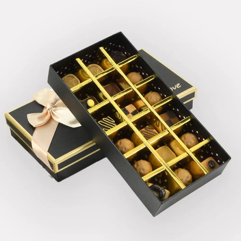 Scatola di imballaggio di cioccolato di carta rigida pieghevole di lusso stampata personalizzata all'ingrosso per regalo di invito a nozze