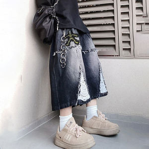 디즈뉴 2025 남성용 선 페이드 데님 반바지 빈티지 워시드 90년대 힙합 스타일 통기성 니트 스트리트웨어 청바지 셔츠 - Product Image 4