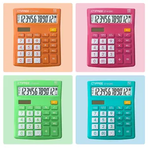 Colorful Calculator 12 Digits Solar Desktop Electronic Power Battery Style Packing Office School Supply White Pink Calculator