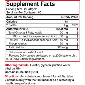 Huile de Krill de l'Antarctique 2000 mg Oméga-3s EPA DHA Astaxanthine Phospholipides Gélules Molles Huile de Krill 120 Gélules - Product Image 2