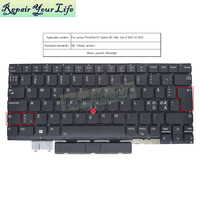 Teclado Retroiluminado NE Norwegian Trackpoint para Portátil Lenovo ThinkPad X1 Carbon 9.ª Gen. 9 2021 X1 2021 SN20Z77420-01 Nuevo Negro