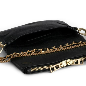 Borsa a Tracolla <span class=keywords><strong>Nera</strong></span> in PU con Cerniera e Catena, Stile Moda con Due Cinghie e Fodera in Poliestere - Product Image 5