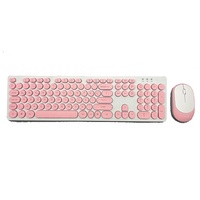 Clavier et souris sans fil 2,4 G ergonomique rétro de taille standard vert rose Combo pour ordinateur de bureau portable