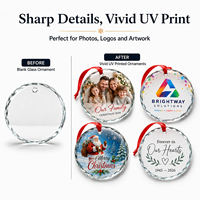 Ornement de décoration de Noël transparent personnalisé en gros Gravure au laser personnalisée Logo 3D Ornements en verre de forme ronde ovale