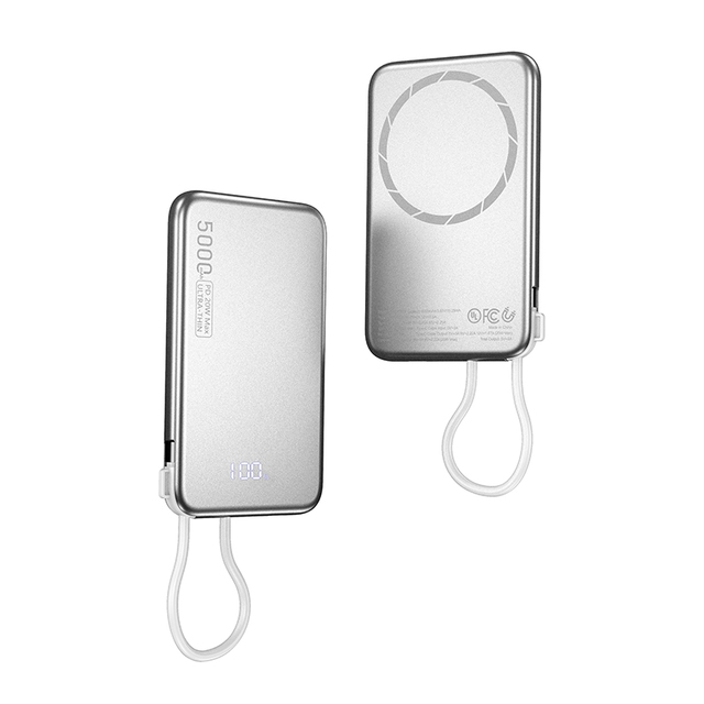 Ultra Thin 5000mAh Charger Power Bank PD 20W Li-Polymer Battery Power Bank USB-C  Fast Charging With Built  in Cable