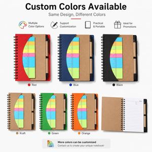 Bloc de Notas Adhesivas de Papel Kraft en Espiral con Logotipo Personalizado, con Bolígrafo y Regla Marcadora, Juego de Regalo Promocional Ecológico al por Mayor - Product Image 3