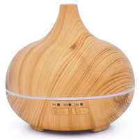 Diffuseur d'huiles essentielles ultrasonique à grain de bois de 500 ml avec lumières LED 7 couleurs, commande tactile, fonction automatique, charge USB