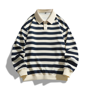 <span class=keywords><strong>Polo</strong></span> de rugby brodé surdimensionné de haute qualité avec logo personnalisé, manches longues, rayé, style streetwear, en coton - Product Image 4