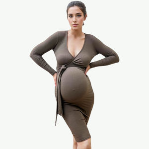 Vêtements de nuit d'été confortables pour femmes enceintes Robes de nuit de maternité avec bord en dentelle Tissage tricoté élastique - Product Image 1