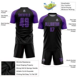 Nouveaux uniformes de football personnalisés noirs et violets, ensemble maillot et short, tenue de football performante pour l'entraînement en club, les matchs de ligue - Product Image 5