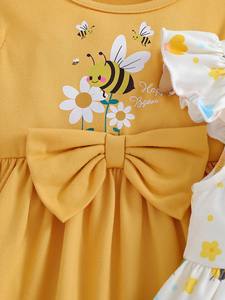 Cute Neck Small Fly Sleeve Sleeveless Three-Dimensional Bow Animal Bee Breathable <strong>Baby</strong> Girl Pendulum <strong>Dress</strong> 2 Pieces Girl's - Product Image 4