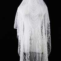 Tissu de dentelle de luxe en forme de goutte d'eau, orné de plumes de paon, de perles et de paillettes, dentelle à franges pour robe de mariée et robe de cérémonie