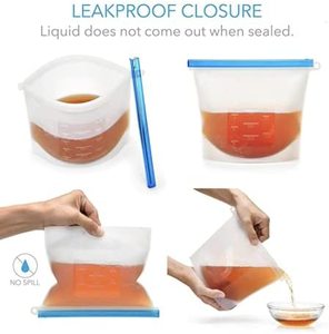 Reusable Silicone Leakproof Vacuum Ziplock Kitchen Food Storage Bag Eco-Friendly 500/1000/1500ml Food Grade Fresh-Keeping 6 <b>Pack</b> - Product Image 4