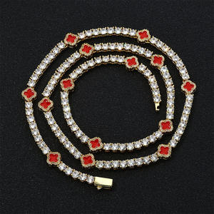 Collana Tennis Personalizzata da Donna, Placcata Argento, con Quadrifoglio Multicolore e Diamanti Iced Out, Stile Hip Hop - Product Image 3