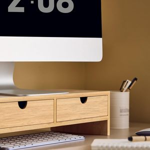 Tre màn hình đứng máy tính để bàn tổ chức máy tính bằng gỗ máy tính xách tay Riser với hai ngăn kéo - Product Image 3