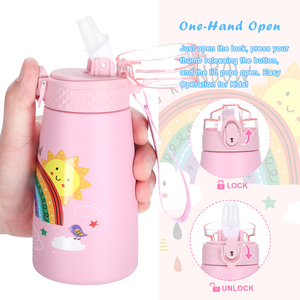 SilverJet Kids Stainless Steel Water <b>Bottle</b> 350ml Double Wall Insulated With <b>Straw</b> Leakproof Lid Cute Design For School Outdoor - Product Image 3