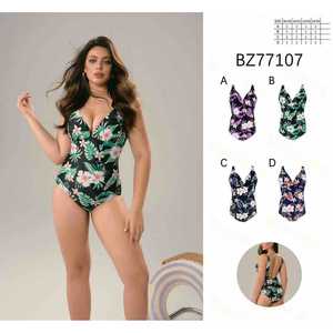 Costume da bagno intero da donna taglie forti con scollo a V, arricciato, controllo pancia, senza schienale, per l'estate e la spiaggia, all'ingrosso, nuovo BZ77107 - Product Image 1