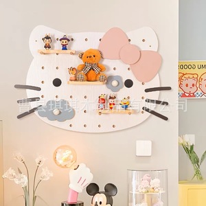 Hello Kitty Cat Wooden Pegboard <b>Wall</b> <b>Shelf</b> Adjustable Storage Organizer For Children's Room Decor - Product Image 3