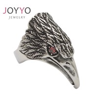 Bague classique en acier inoxydable 316L avec tête d'aigle et pierre grenat rouge, plaquée or, pour motard, mariage ou fête
