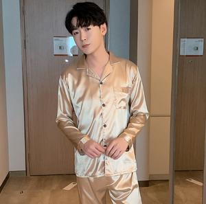 <strong>Men</strong> Night Wear <strong>Pajama</strong> <strong>Set</strong> Sleepwear Faux Silk Satin Pyjamas <strong>Set</strong> 2 Pieces - Product Image 5