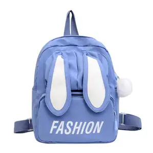Оптовая продажа, модный Индивидуальный мультяшный холщовый рюкзак для девочек, для улицы, путешествий, детского сада, школьная сумка для учеников с ушками кролика