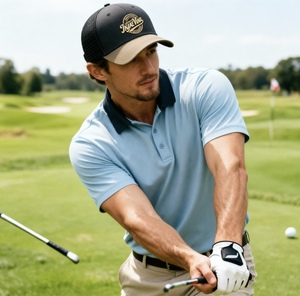 Custom 3D Gold Embroidery Trucker Hat <b>Black</b> & Khaki 6 Panel Mesh Back <b>Baseball</b> <b>Cap</b> Unisex Trucker <b>Cap</b> Two-Tone Mesh Hat - Product Image 5