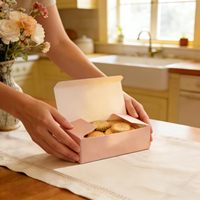 Boîte d'emballage alimentaire en papier kraft rose à couvercle rabattable pour biscuits, pâtisseries, cadeaux de boulangerie, organisateur de rangement décoratif élégant