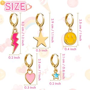 Pendientes de <span class=keywords><strong>Aro</strong></span> Huggie de Moda Chapados en Oro con Esmalte de Estrella Sonriente y Corazón, Lindos para Niñas, Gran Venta - Product Image 2