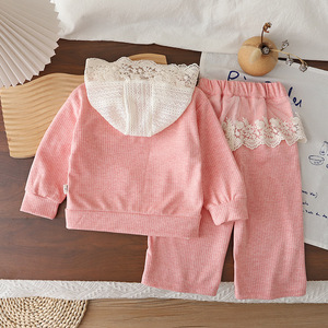 Ensemble de vêtements pour filles en dentelle exquise, 3 pièces, tenue décontractée douce et confortable pour le printemps, l'automne, à porter tous les jours - Product Image 4