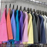 T-shirt basique neutre à col rond et manches courtes Sweethoney OEM, épaules tombantes, surdimensionné, logo personnalisé, t-shirts pour hommes